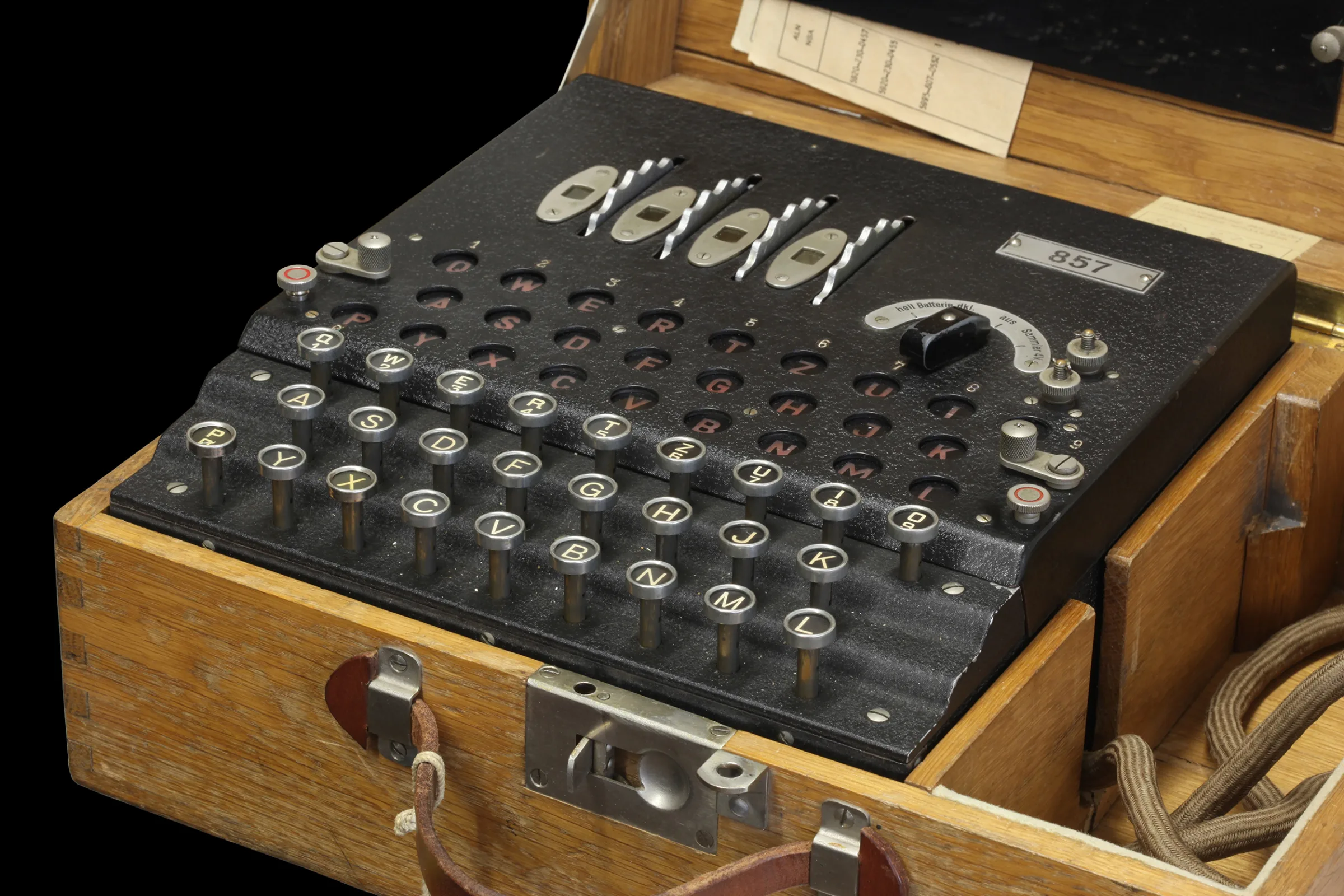 Enigma machine with labeled components