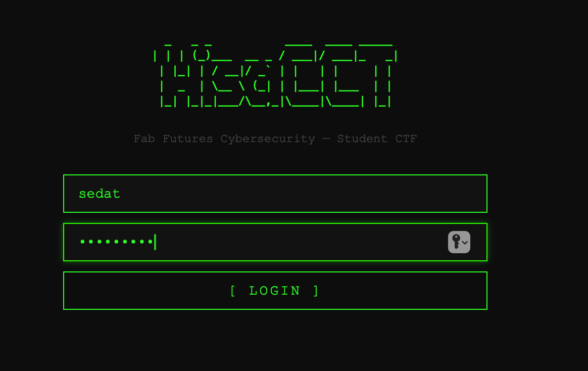 Login screen