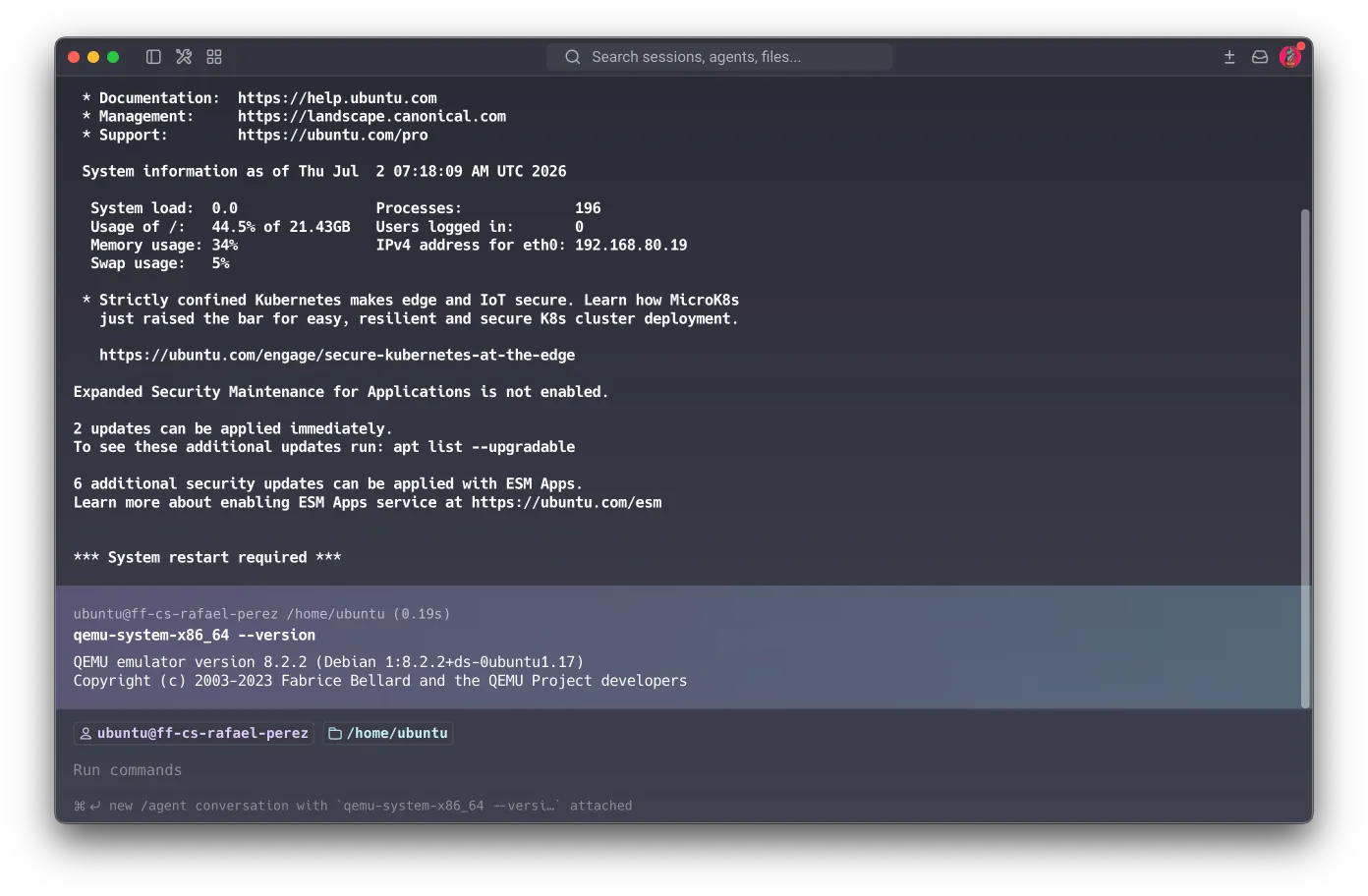 qemu-system-x86_64 –version showing QEMU emulator version 8.2.2