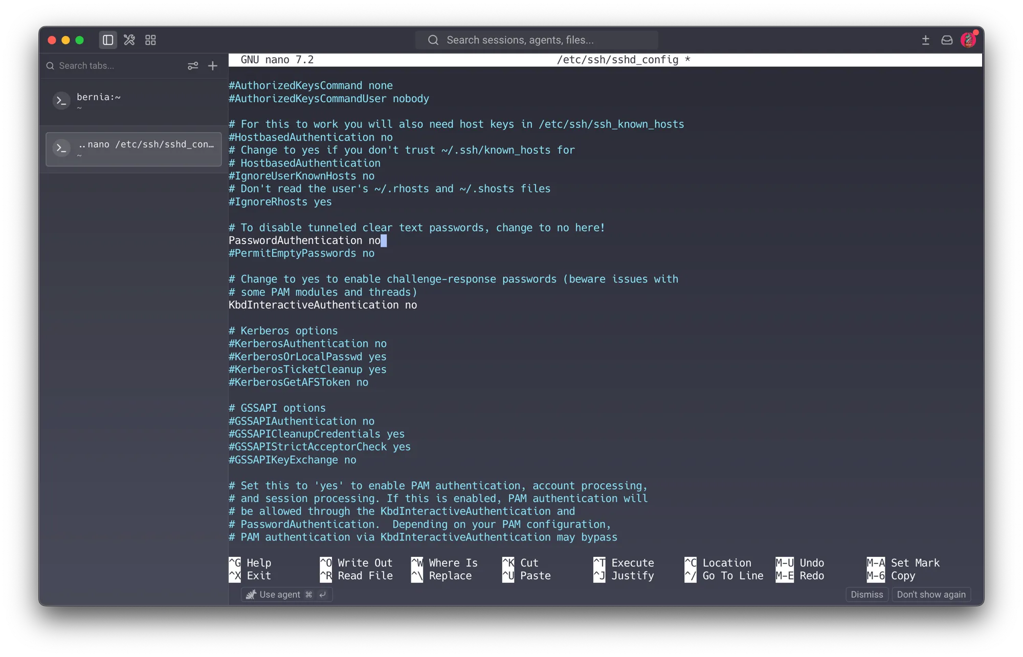 sshd_config on the vision server after editing — PasswordAuthentication no set explicitly