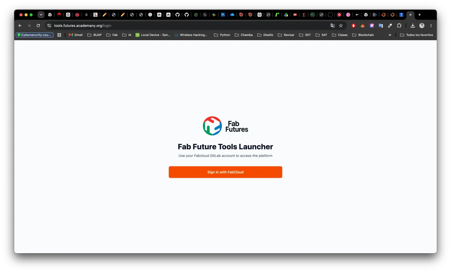 Fab Future Tools Launcher login page