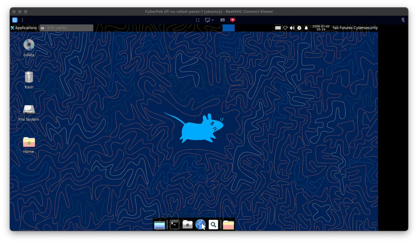CyberFab VM desktop (ff-cs-rafael-perez:1) connected via RealVNC