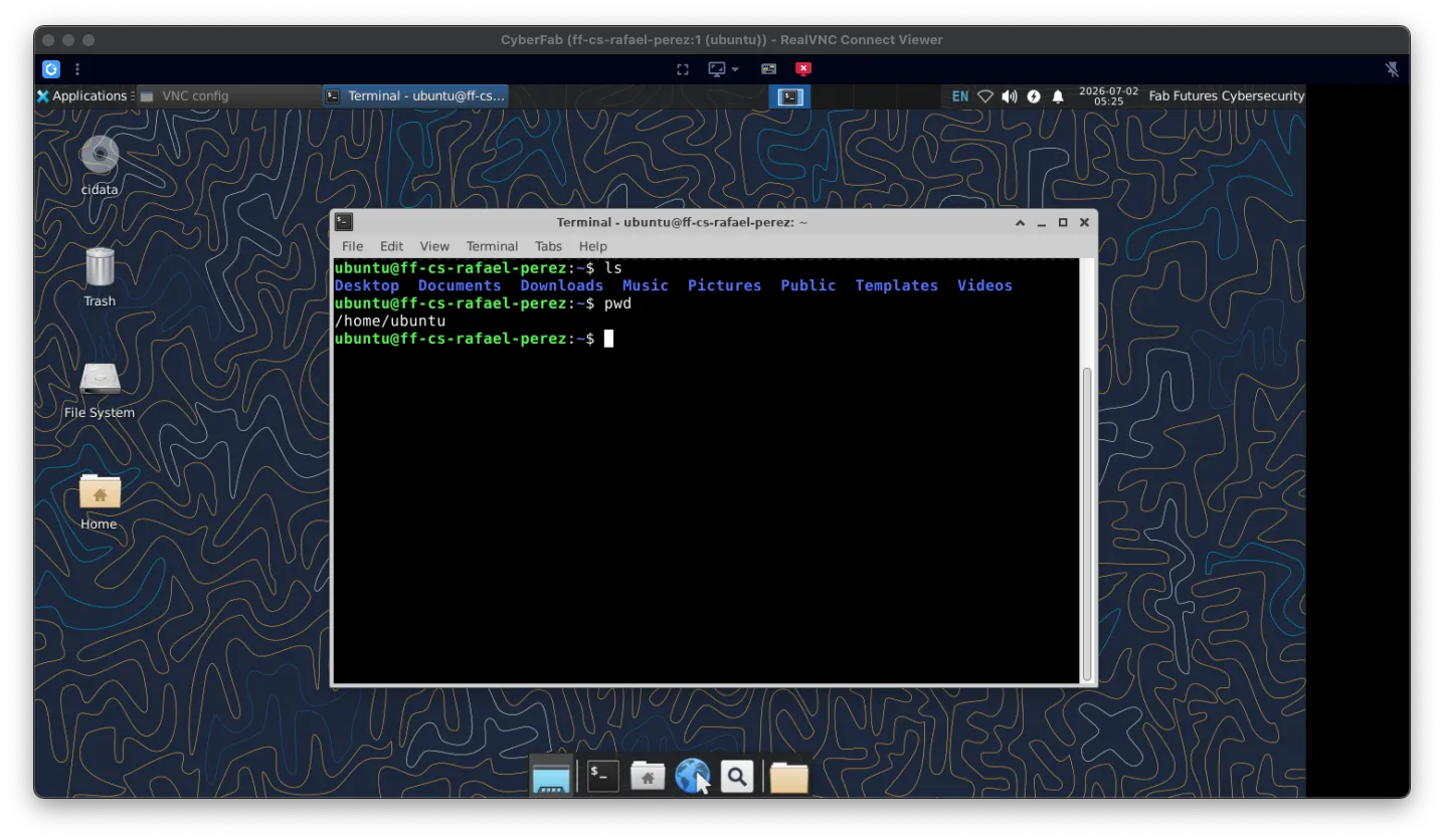 Terminal inside VNC session — ubuntu@ff-cs-rafael-perez, /home/ubuntu