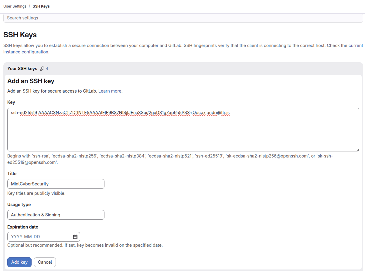 Add SSH key to Gitlab