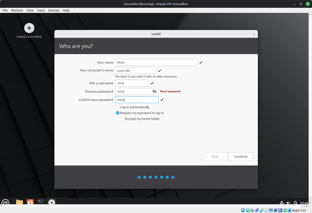 VM user creation