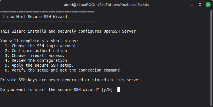 SSH first screen