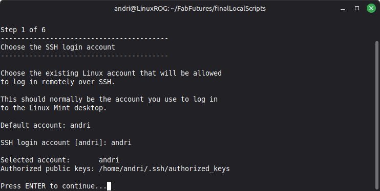 SSH user and password