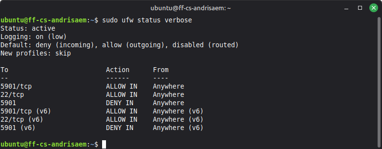 ufw status check again
