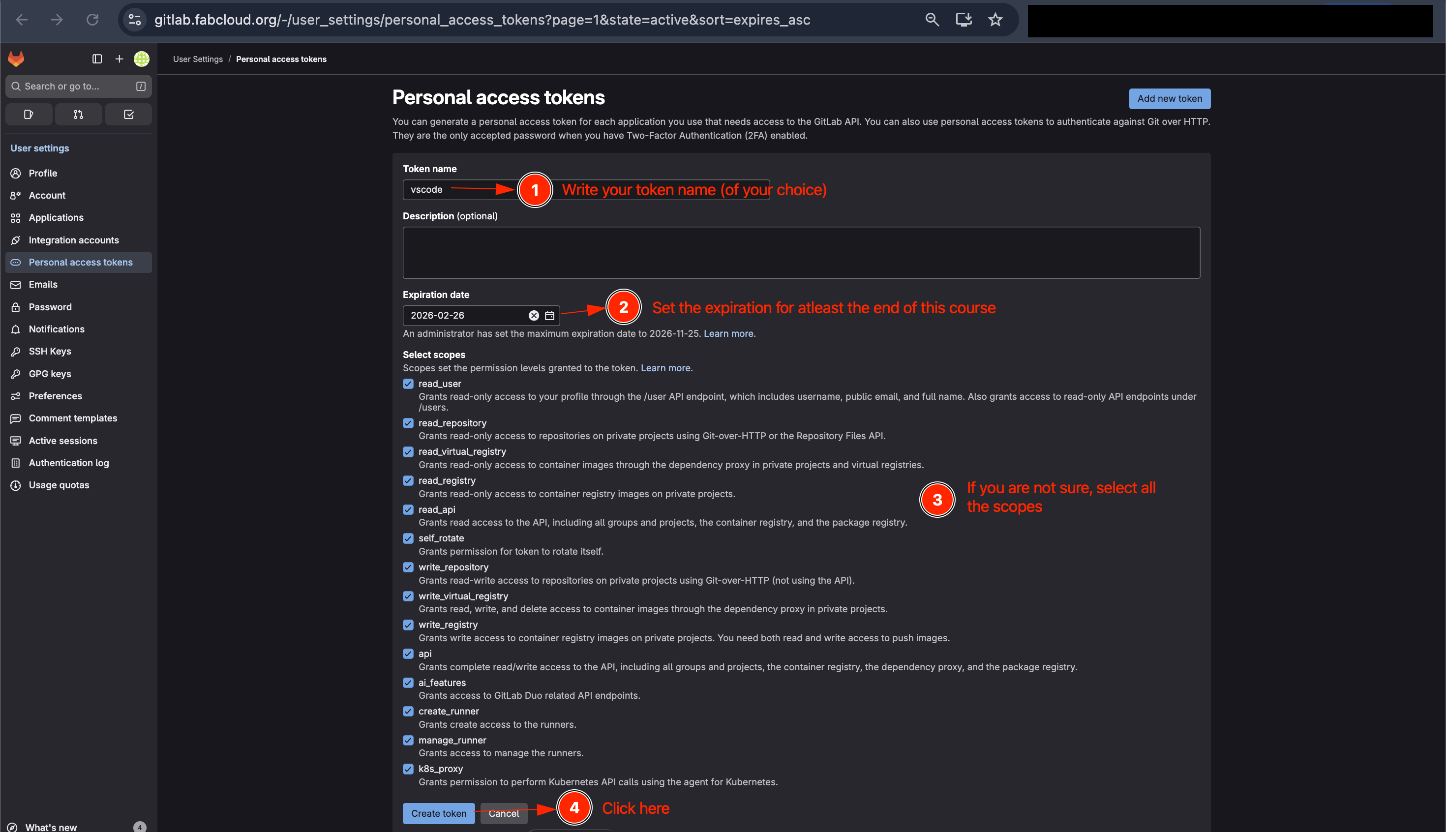 Personal Access Token: Step5