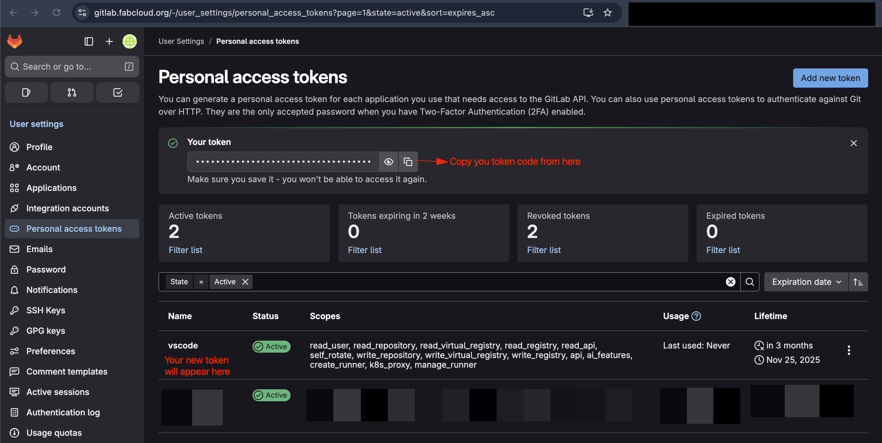 Personal Access Token: Step6