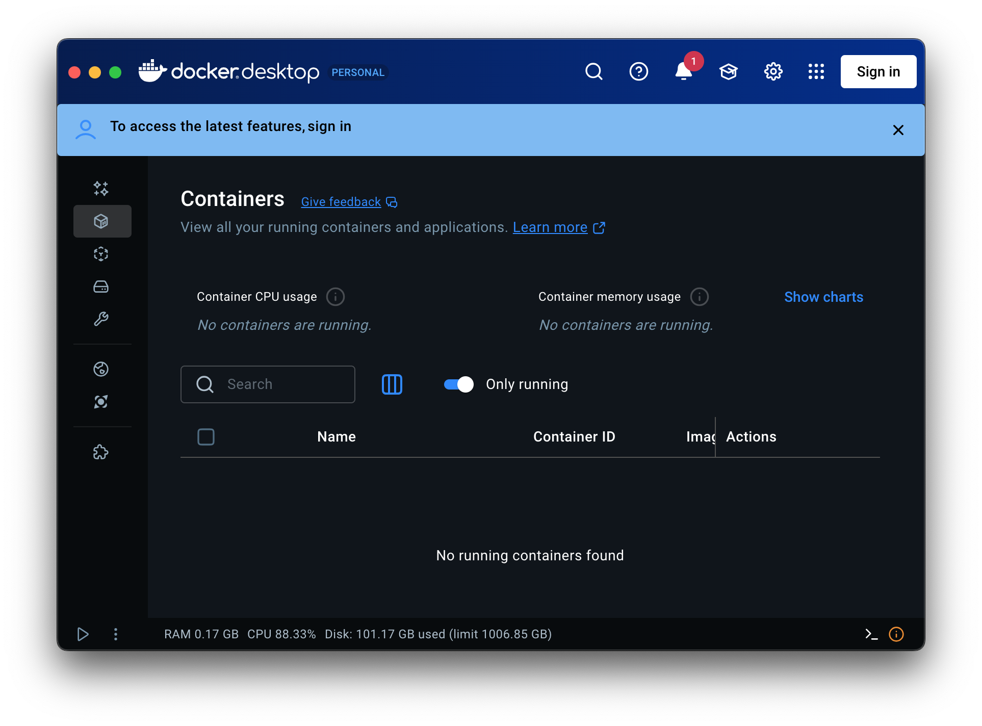 Docker Desktop running