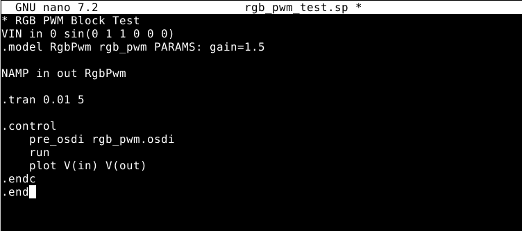 openvaf — "Finished building rgb_pwm.va in 0.26s"