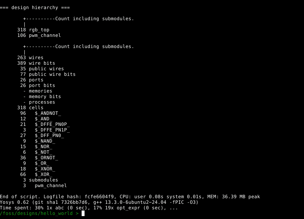 Yosys Sky130 mapping — 270 cells